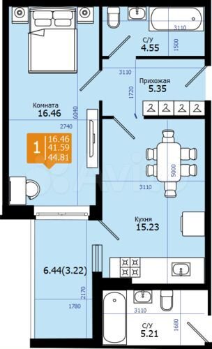 1-к. квартира, 44,8 м², 2/8 эт.