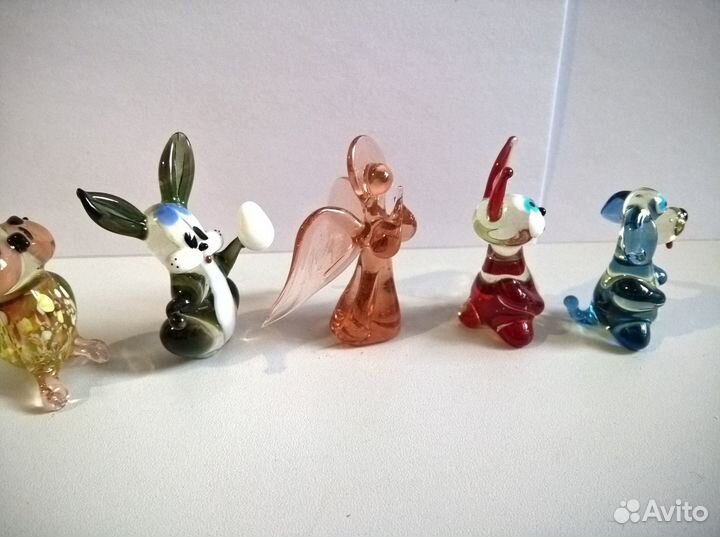 Одним лотом 5 фигурок из цветного стекла