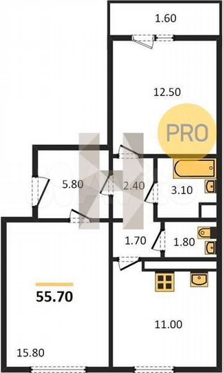 2-к. квартира, 55,7 м², 14/17 эт.