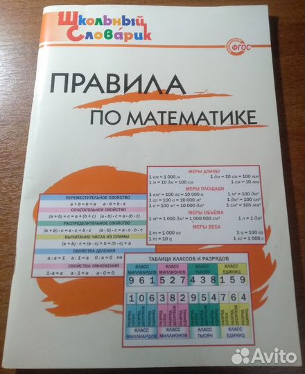Правила по математике - школьный словарик