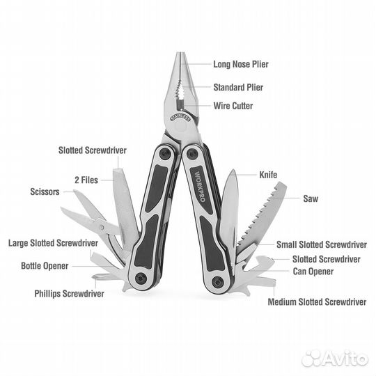 Мультитул Workpro, 15 инструментов
