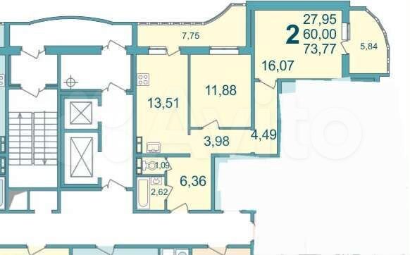 2-к. квартира, 73,8 м², 15/17 эт.