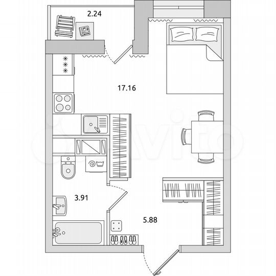 Квартира-студия, 29,2 м², 12/17 эт.