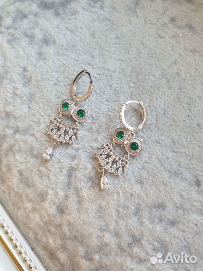 Серьги совы с цирконами