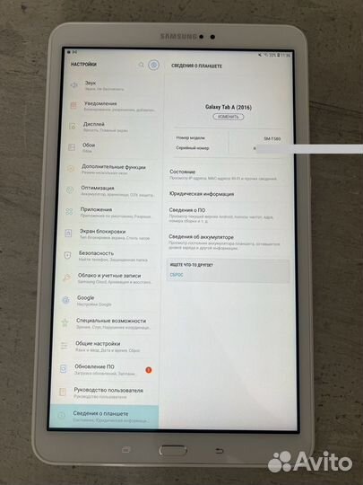 Планшет samsung galaxy tab a sm-t580