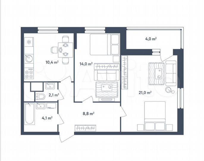 2-к. квартира, 62,4 м², 16/25 эт.