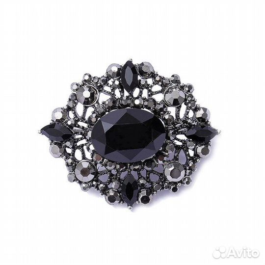 Брошь Черный Цветок кристаллы Винтаж