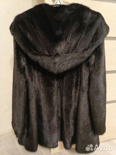 Шуба норковая с капюшоном 44 46 черная