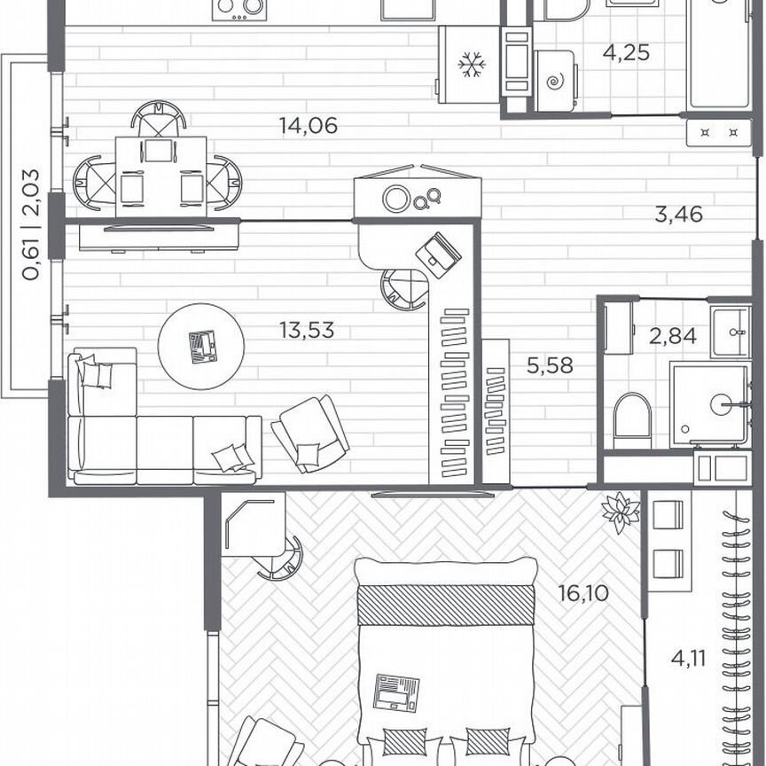 2-к. квартира, 64,5 м², 6/9 эт.