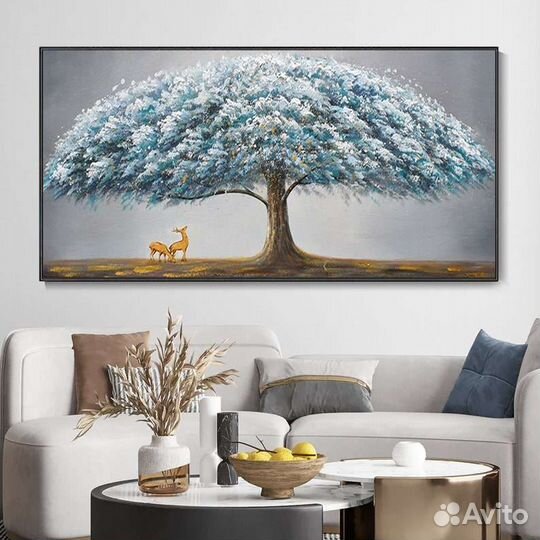 Картина маслом Пейзаж с деревом и оленем