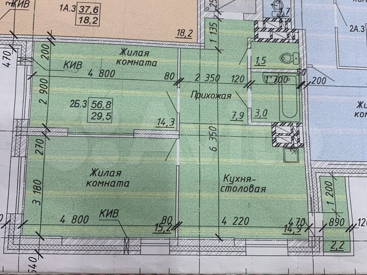 2-к. квартира, 56,8 м², 4/16 эт.