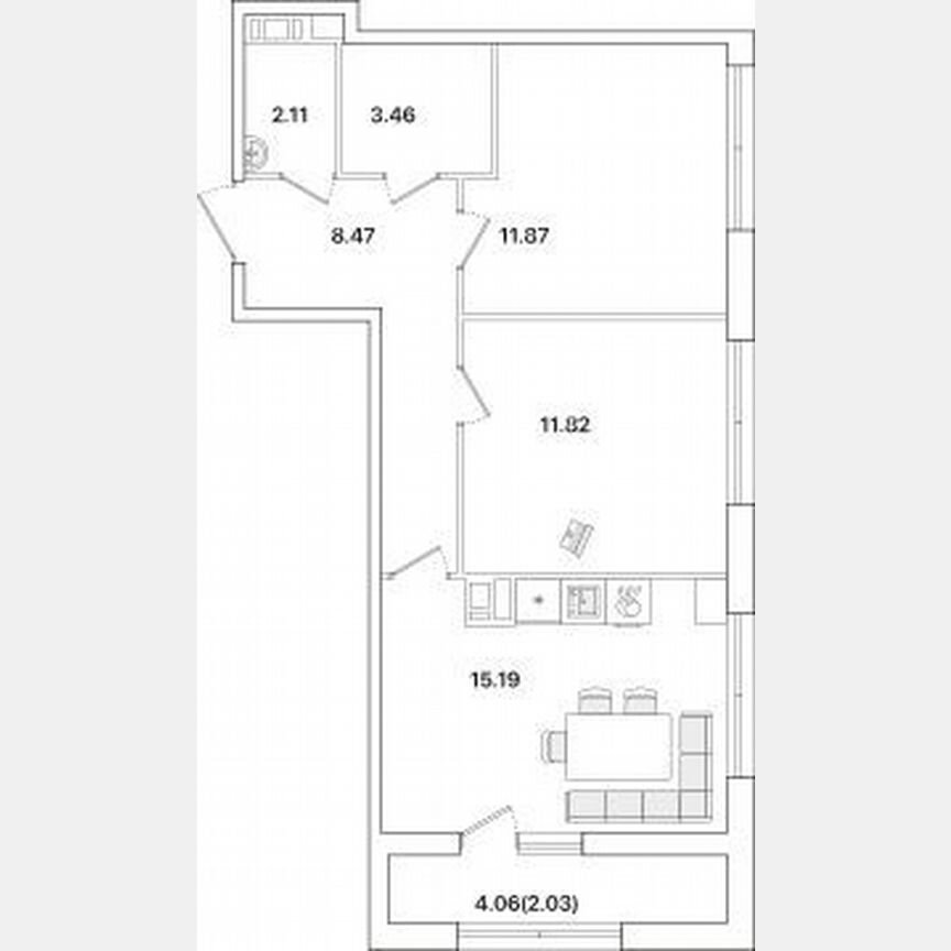2-к. квартира, 55 м², 8/12 эт.