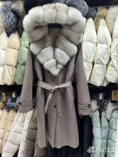 Парка удлиненная тренч зимняя с натуральным мехом