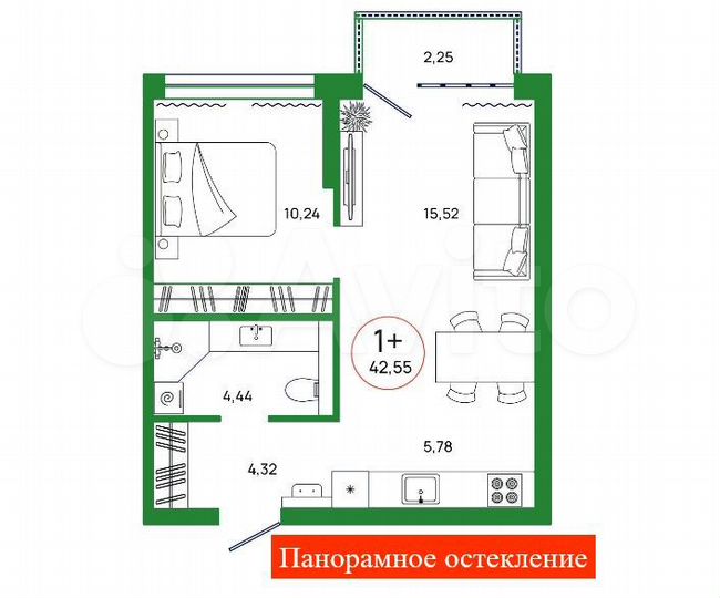 1-к. квартира, 42,6 м², 2/13 эт.