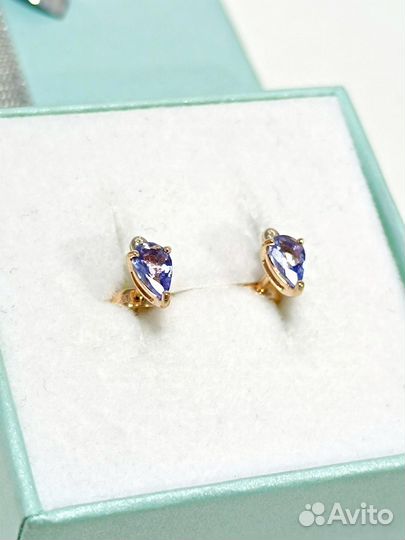 Золотые серьги пусеты, фианит, винтовой замок, вес 1,24г