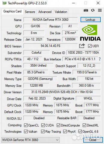 ColorFul iGame GeForce RTX 3060 Ultra W OC