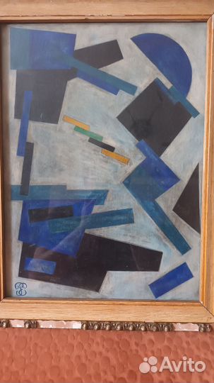 Старинная картина в рамке. Подпись