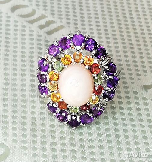 Кольцо серебро опал, аметист разм.18,0 К133