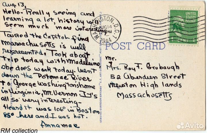 Почтовые карточки США 1939-1949 года