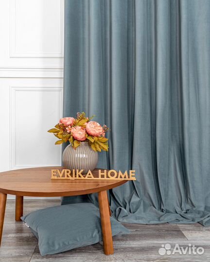 Комплект портьер бархат Богема Серо-голубой шторы