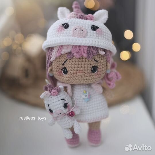 Вязаная кукла.Единорожка