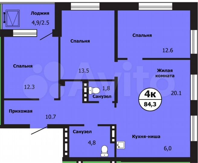 4-к. квартира, 84,2 м², 8/19 эт.
