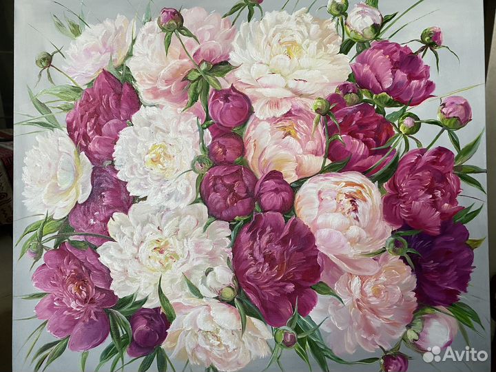 Картина маслом. Пионы