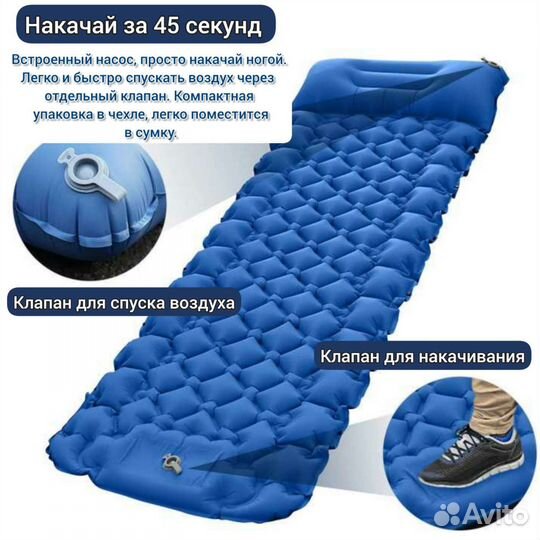 Матрас туристический самонадувающийся коврик 9 см