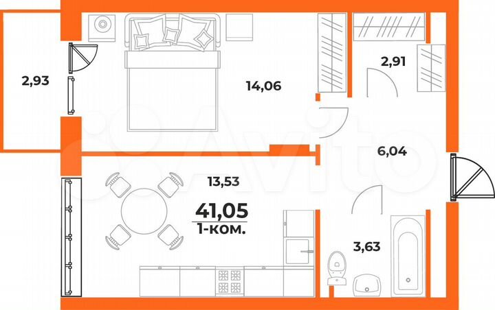 1-к. квартира, 41,1 м², 4/10 эт.