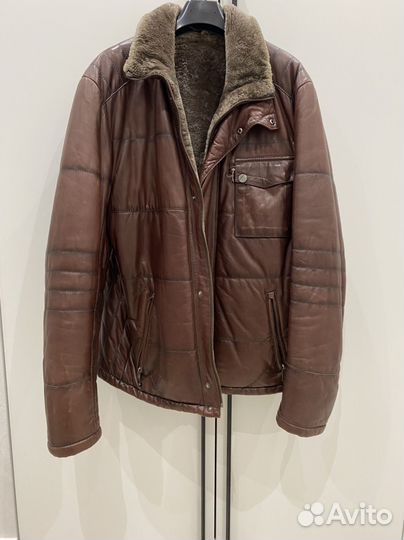 Кожаная дубленка мужская коричневая