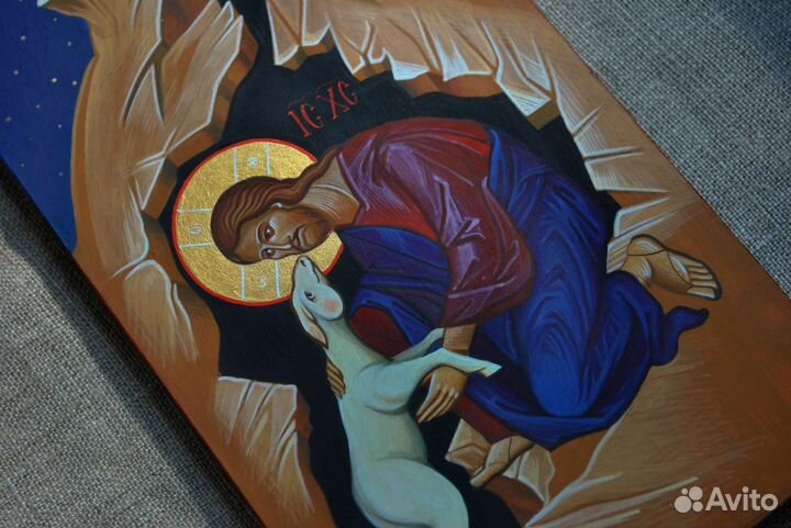 Рукописная икона 'Пастырь добрый'