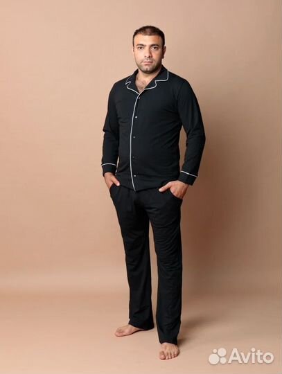 Мужской костюм длинный рукав и брюки чёрный