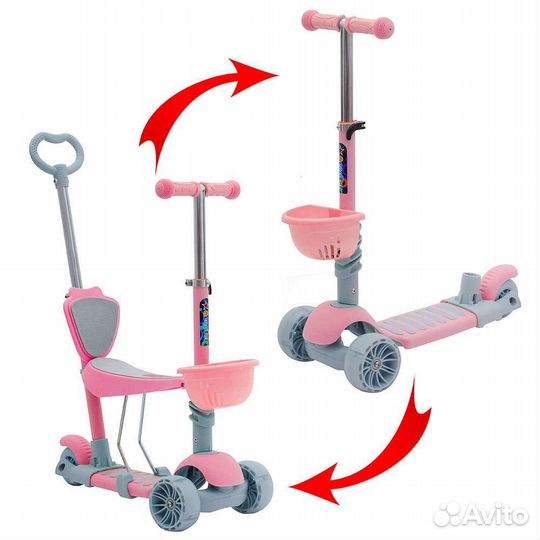 Самокат 5 в 1, колеса световые