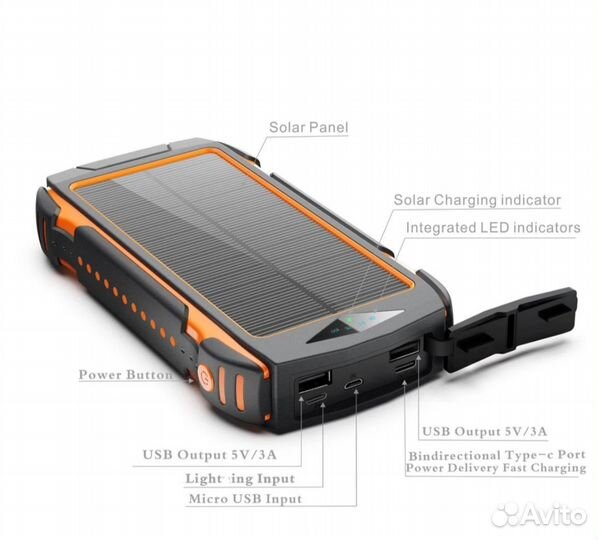 Паурбанк акб на солнечной батарее,4000 мАч