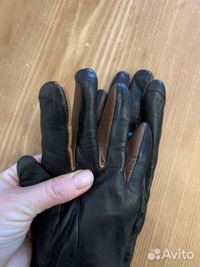 Перчатки кожа утепленные черно-коричневые