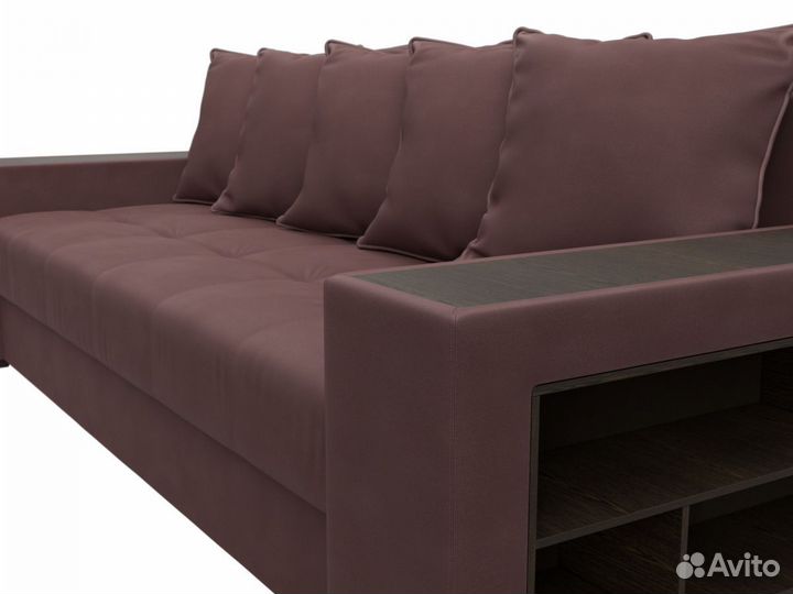 Диван прямой Дубай полки справа, замша, joly 09 бордовый