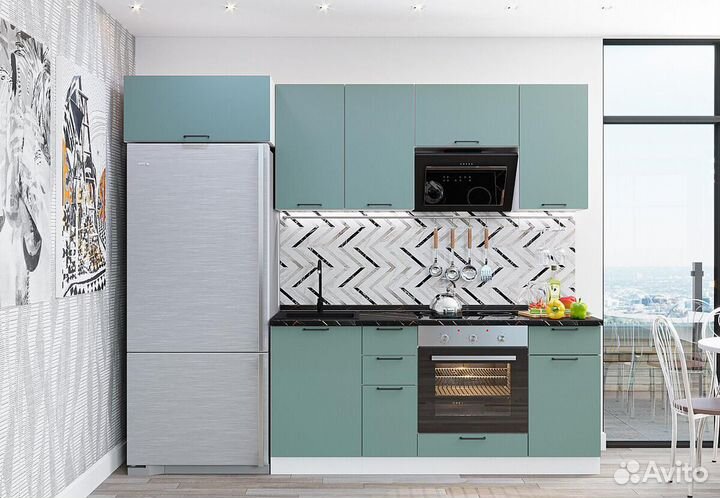 Кухонный гарнитур Флэт-01 Grey-green In 2S, Белый