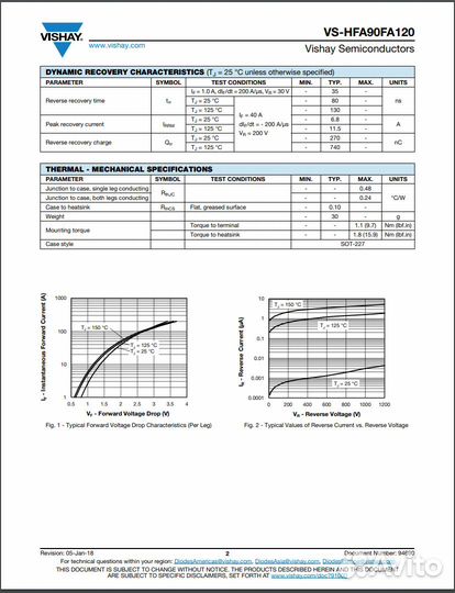 Диодный модуль - 2диода VS-HFA90FA120 1200V 90A