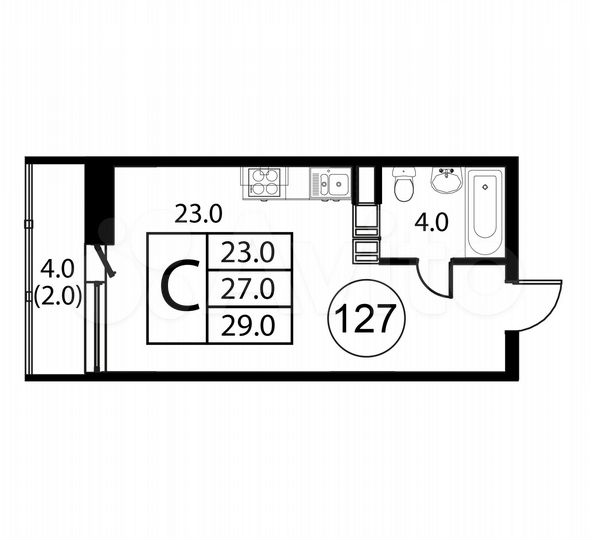 Квартира-студия, 29 м², 4/12 эт.