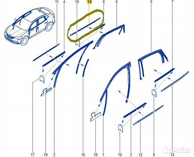 Уплотнитель опускного стекла задний правый Renault