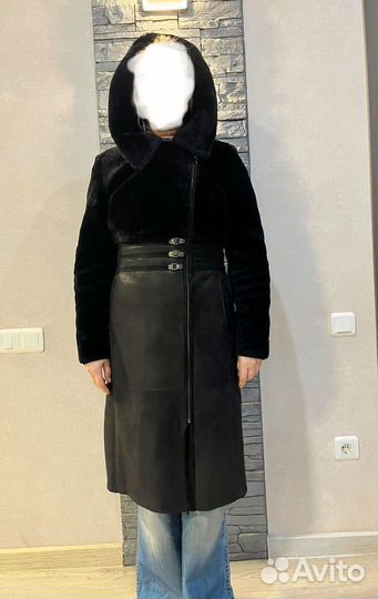 Дублёнка длинная с капюшоном
