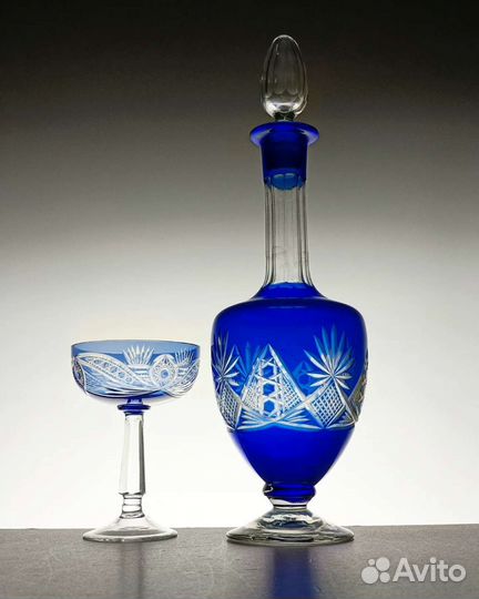 Графин, креманка кобальтовый хрусталь 50-е г