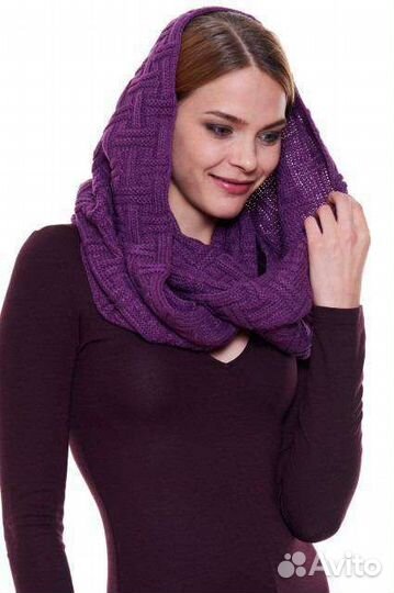 Снуд-хомут объемный вязаный цвет сиреневый, шерсть