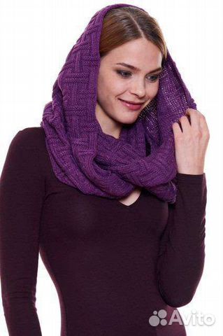 Снуд-хомут объемный вязаный цвет сиреневый, шерсть