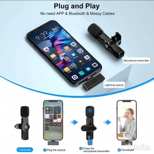 Радио микрофон петличный puluz для Айфон черный