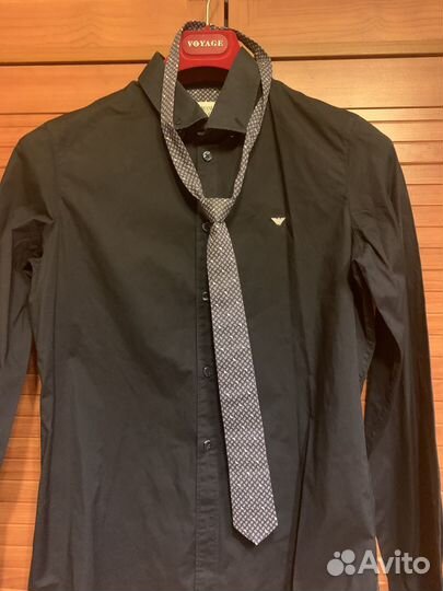 Рубашка Armani Junior 16Y черная с галстуком