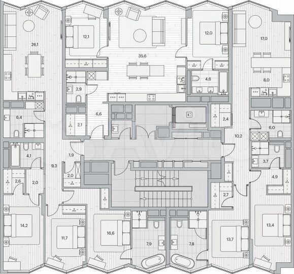 2-к. квартира, 89,8 м², 6/9 эт.
