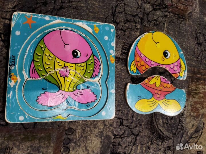 Деревянные пазлы вкладыши Рыбки