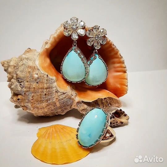 Комплект из бирюзы и бриллиантов