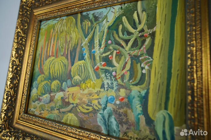 Картина маслом на холсте, пейзаж в саду с натуры